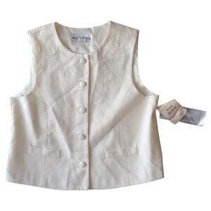Vintage Norton McNaughton White Embroidered Button-Up Sleeveless Top NWT Size 8